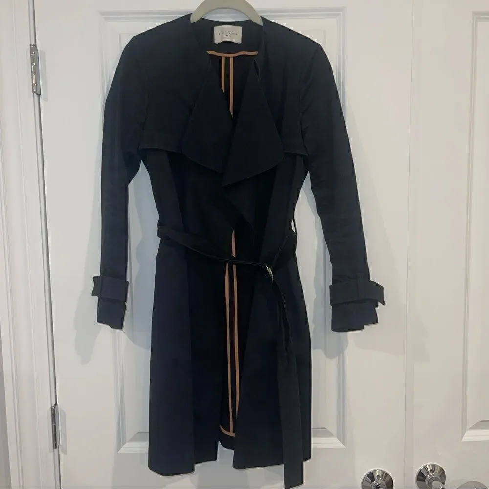 SANDRO Paris Malena Cotton Black Trench Coat - Picture 12 of 12